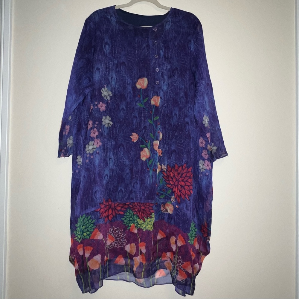 Artsy Lagenlook Unique Floral Patterned Dress boxy loose Art to Wear Bold Fun